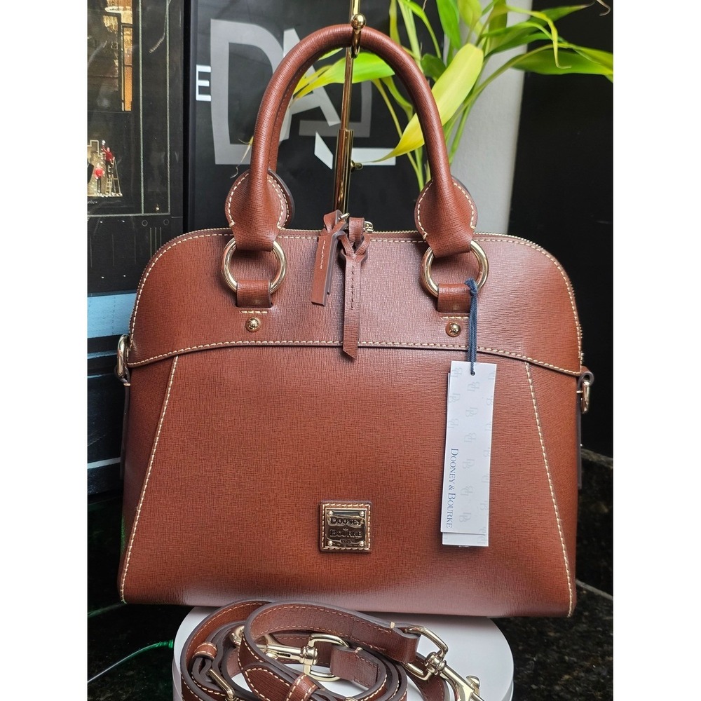Dooney & Bourke Cameron Satchel Amber Saffiano Leather Handbag Brown Crossbody - Picture 2 of 10
